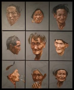 CONTEMPORARY: "Nine Faces Of Tibet", Cheng Yu Pai 1972, Acryl u. Bleistift auf Leinwand.